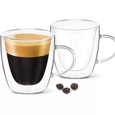 Tazas De Café Expreso Dlux De 3 Oz, Doble Pared, Vidrio Tran