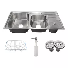 Cuba Pia Cozinha Gourmet Dupla Com Lixeira Inox 304 Tubrax Cor Cinza