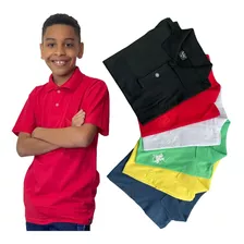 Kit Com 4 Camisa Polo Masculina Infantil Juvenil De Algodão