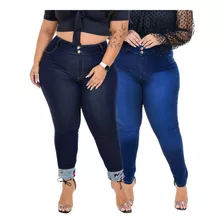 Kit2 Calça Plus Size Feminina Jeans Cintura Alta Top Lycra