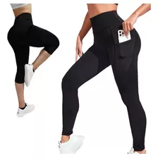 Pack 2 Leggins Deportivos Mujer Lycra Mallon Gym Con Bolsas