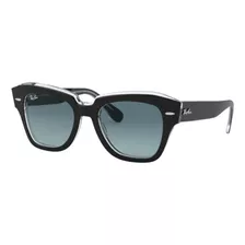 Óculos De Sol Ray-ban Wayfarer State Street Large Armação De Acetato Cor Polished Black, Lente Blue De Cristal Degradada, Haste Polished Black De Acetato - Rb2186