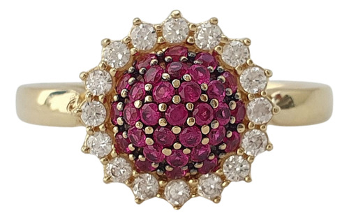 Anel Chuveiro Flor Com Rubelitas E Cristais De Ouro 18k 750 Amarelo 21