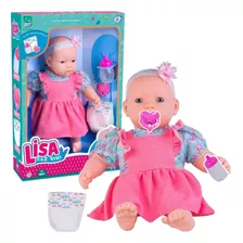 Boneca Menina Articulada Infantil Grande Vinil Rosa Faz Xixi