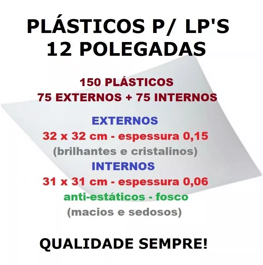 150 Plásticos P/ Lp Vinil - 75 Externos 0,15 + 75 Internos