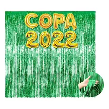 Kit 2 Cortina Metalizada Verde + Balão Letra Número Copa2022