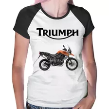 Baby Look Raglan Moto Triumph Tiger 800 Xca Laranja