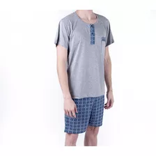 Pijama Masculino Camisa Com Bolso E Botão Shorts Curto Verão