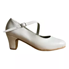 Zapatos Profesionales De Folcklore Y Español En Cuero Blanco