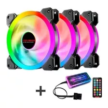 Kit 3 Ventilador Fan Cooler Cpu Led Rgb 12cm Control Remoto