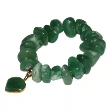 Pulseira Elástica Pedra Quartzo Verde Pingente Coração 2