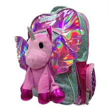 Mochila Unicornio Peluche Tornasol Reforzada Primaria Mod.1