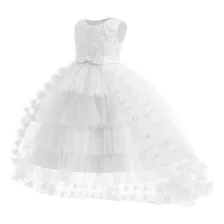 Vestido De Elegante Princesa Boda Niños Flores Fiesta Noche