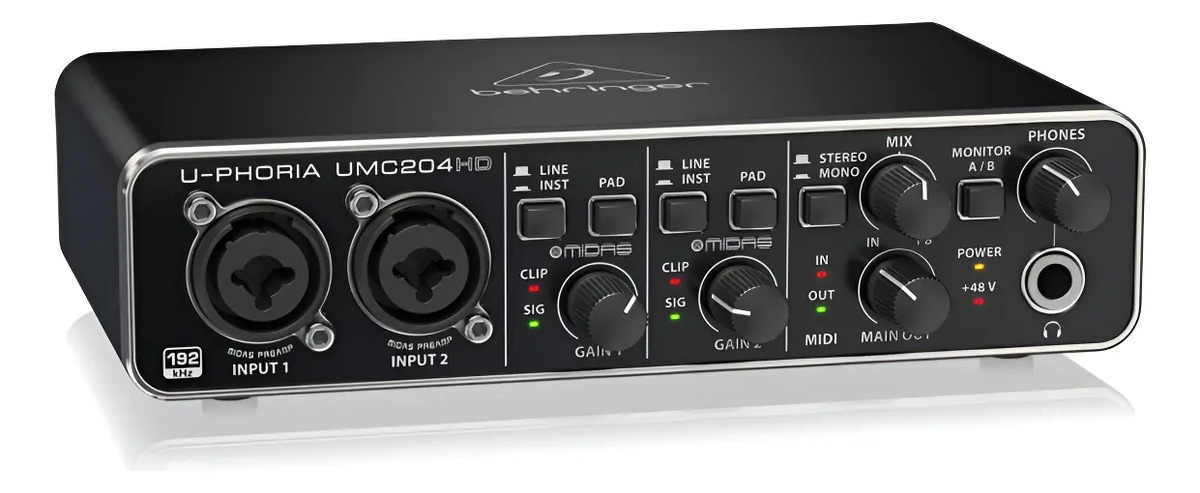 Placa De Audio Behringer Usb Umc204 Hd Interfaz  Negro