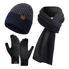 Gorro Invierno Para Hombre, Guantes, Bufanda Larga, Conjunto