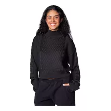 Blusa Ana Gonçalves Tricot Com Textura E Gola Média Preto