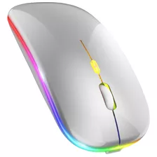 Mouse Inalámbrico Recargable Bluetooth Dual Led Rgb - Plata