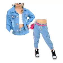 Kit Jaqueta E Calça Jeans Clara Menina Infantil Princesa