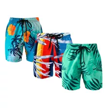 Kit 3 Shorts Tactel Praia Estampado Mauricinho Verão Floral