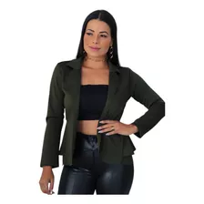 Blazer Terninho Feminino Com Babado Cinturado Neoprene