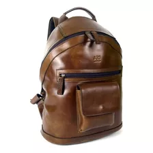 Backpack Grande 100% Piel Con Bolso Frontal Ag Leather Color Chocolate