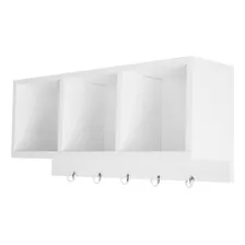 Nicho Triplo De Parede Organizador Com Ganchos 60x26x15cm Cor Branco