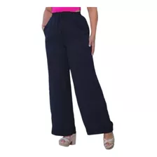 Calça Pantalona Wide Leg Plus Size Air-flow Elástico Bolsos