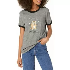 Skechers Playera Para Mujer, Diseño De Perros Y Gatos, Gray