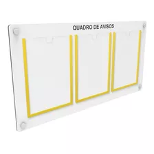 Quadro De Aviso Mdf C/ 3 Displays Acrílicos P/ A4