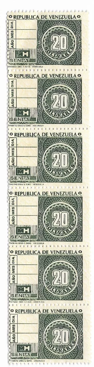 Linea Estampillas Venezuela Timbres Fiscales 20 Bs 