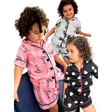 Kit 3 Conjuntos Infantil Americano Menina Aberto Curto Verão