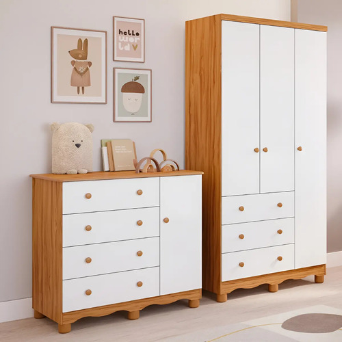 Quarto Bebê Completo Guarda Roupas 3 Portas Cômoda 100% Mdf