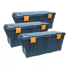 Set X3 Baul Caja Organizadora Plastico 100 Litros C/ruedas