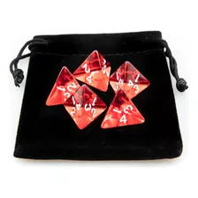 Kit 5 Dados Rpg De Mesa D4 Vermelho Translúcido + 1 Bolsa