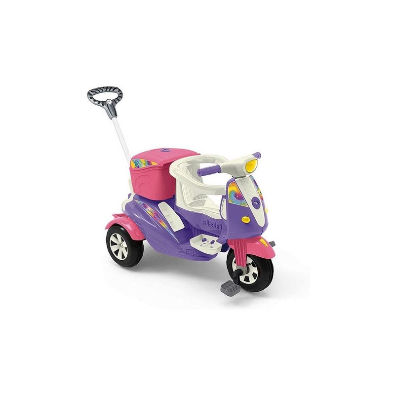 Triciclo Infantil Moto Uno Rosa C/ Empurrador Ou Pedal