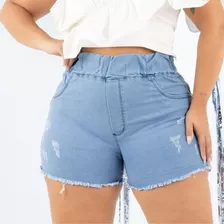 Short Jeans Feminino Plus Size Elástico Não Aperta Strech
