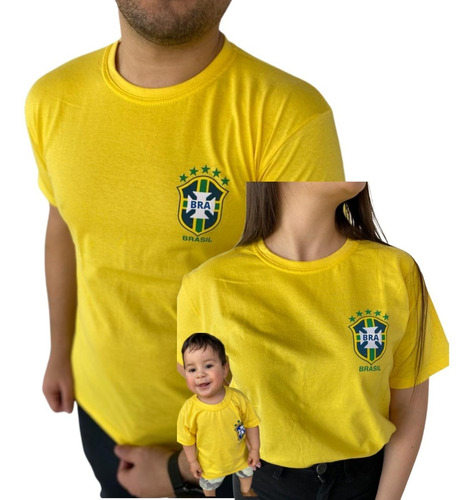 Camiseta Camisa Infantil E Adulto Seleção Brasil Copa 22