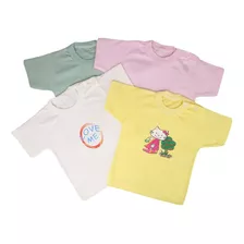 Camiseta Infantil Kit C/2 Bebê Básica Com Transfer Menina 