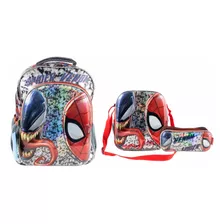 Set Kit Mochila Grande Primaria, Lonchera Y Lapicera Escolar Ruz Primaria Spider Venom Spider Man 3d