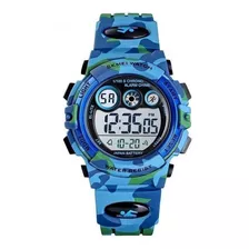 Reloj Pulsera Skmei 1547 De Cuerpo Color Azul Claro, Digital, Para Niños, Fondo Gris, Con Correa De Poliuretano Color Azul Claro, Dial Negro, Minutero/segundero Negro, Bisel Color Azul Claro, Luz Mult