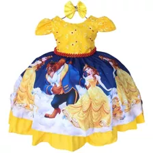 Vestido Infantil Para Festa Tema Bela E A Fera Luxo E Tiara