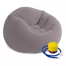 Puff Inflable Sillón Asiento Pvc Con Respaldo + Inflador Color Gris