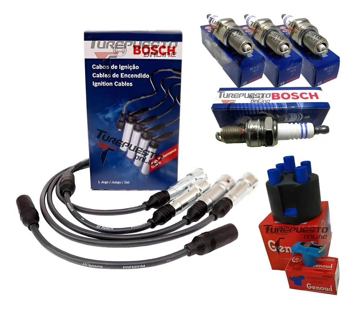 Kit Cables + Bujias Bosch 1e + Tapa Rotor Vw Gol 1.6 Con Gnc Negro