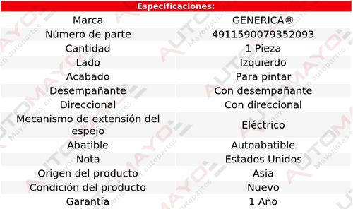 Un Espejo Izquierdo Elect Genrica Sportage 2011-2016 Foto 2