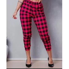 Calça Feminina Xadrez Estilo Jogger Tendência Outono Inverno