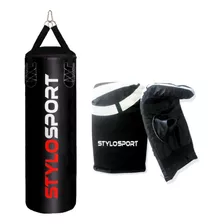 Saco De Pancada Box Stylo Sport 90 Cm Profissional Mas Luva Bate Saco Cor Preto