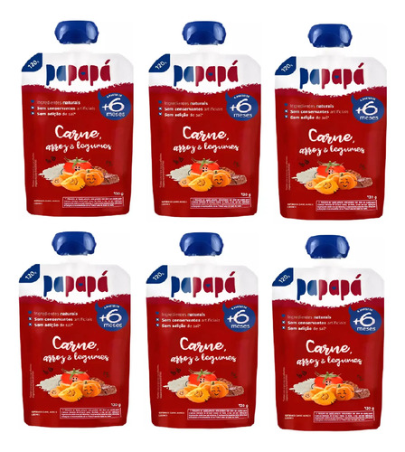 Kit 6x Papinha De Carne, Arroz E Legumes Papapá 120g