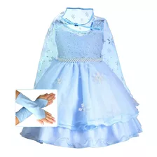 Vestido Frozen Elsa Roupa Festa Infantil Luvas Capa 1 Ao 12