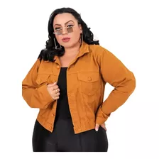 Jaqueta Jeans Feminina Plus Size Colorida Botão Encapado 