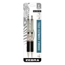 Zebra F-402 Ballpoint Pen, Retractable, 0.7mm, Black, 2 Pack